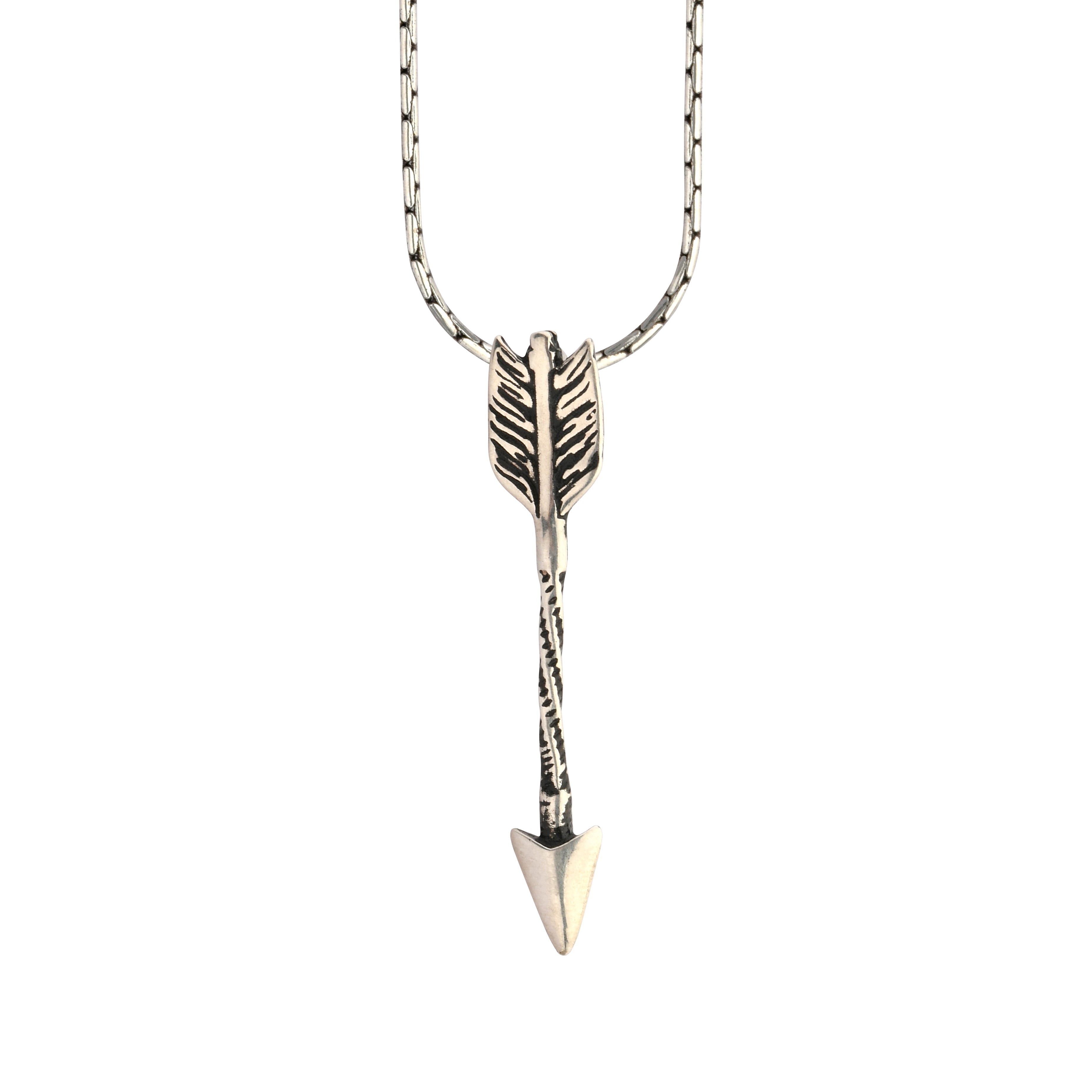 Necklace with an arrow pendant on a white background