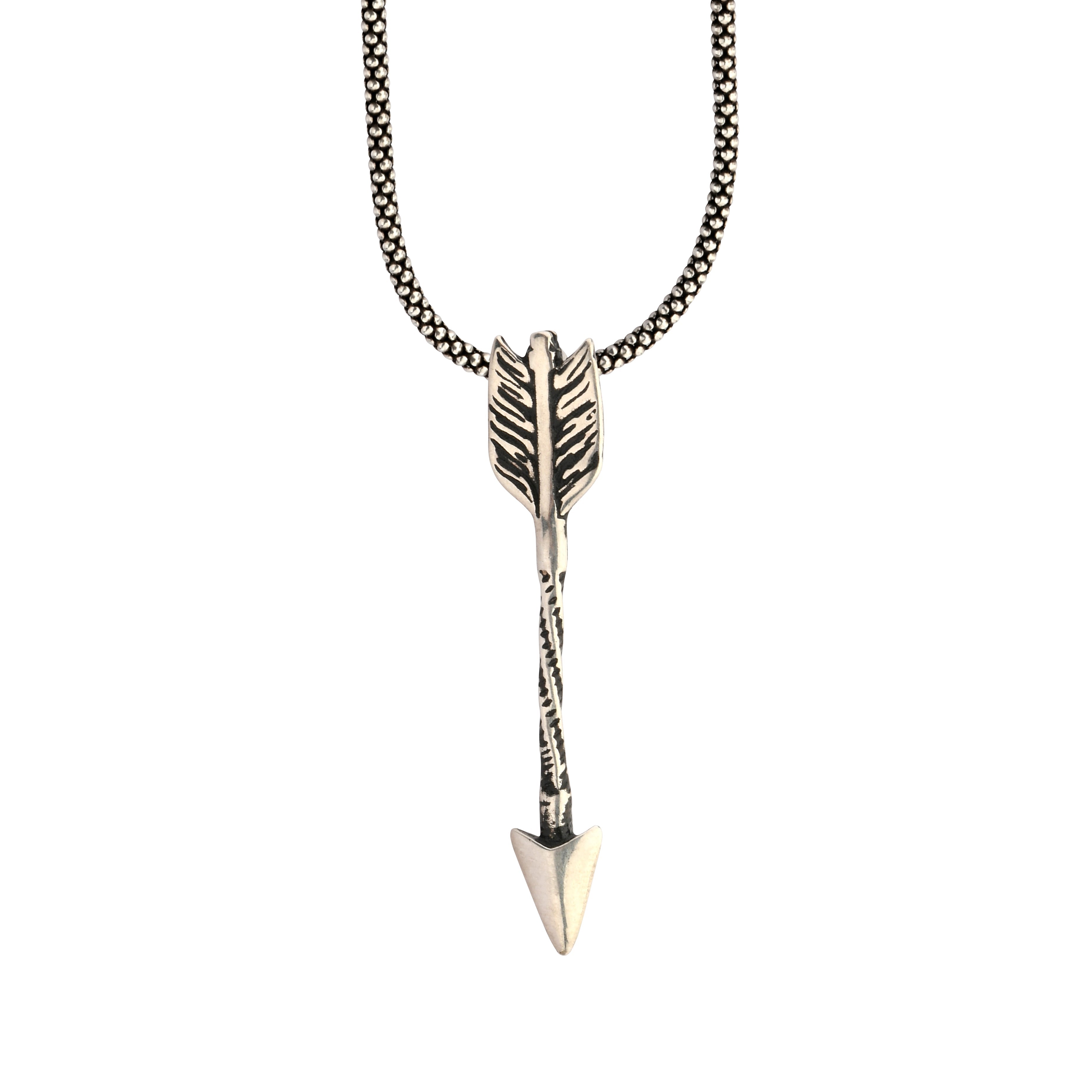 Necklace with an arrow pendant on a white background
