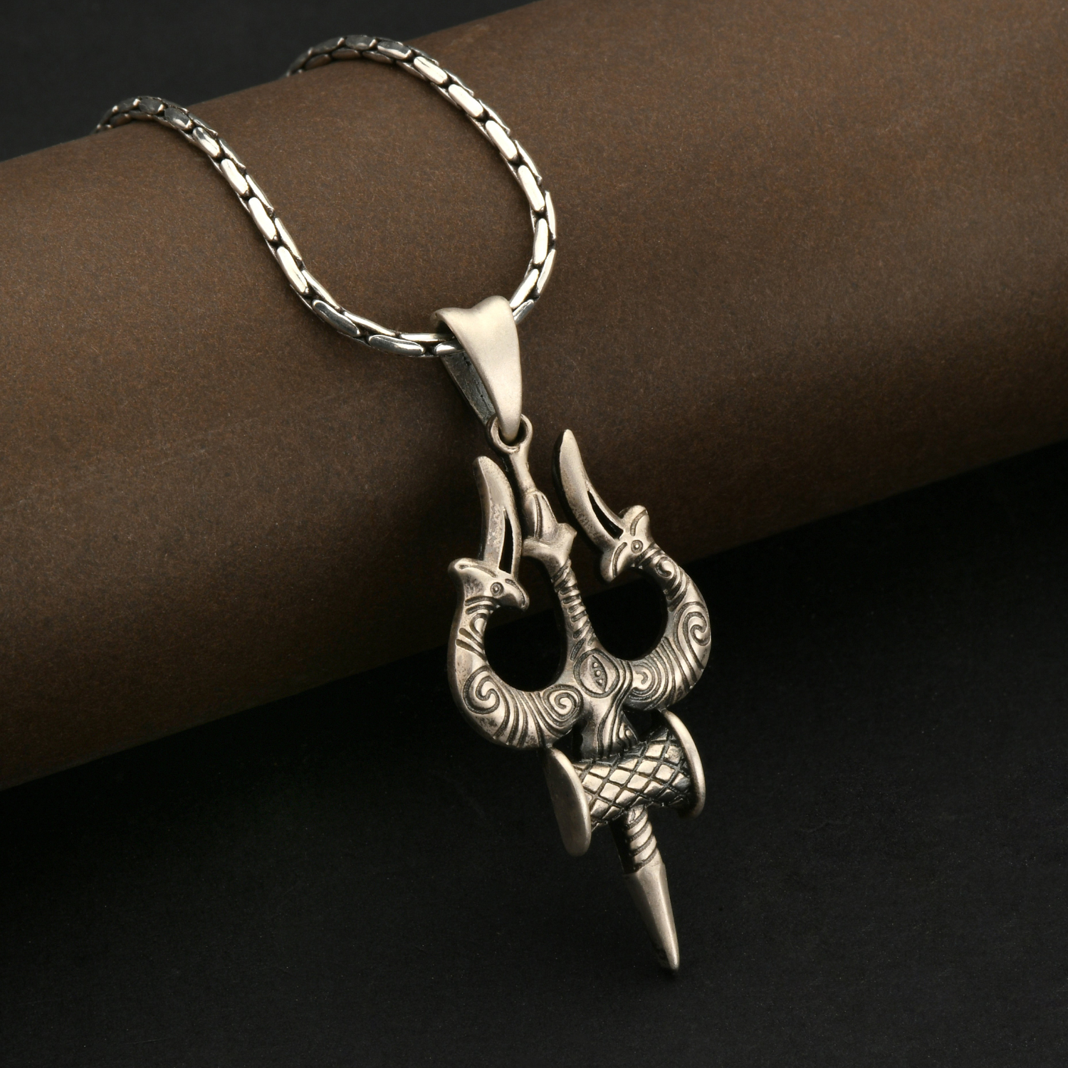 Trishul Damru 92.5 Silver Pendant for Men & Women