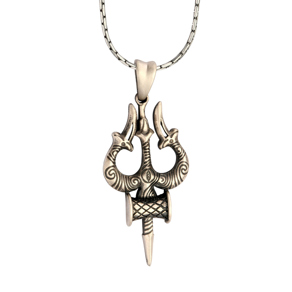Trishul Damru 92.5 Silver Pendant for Men & Women