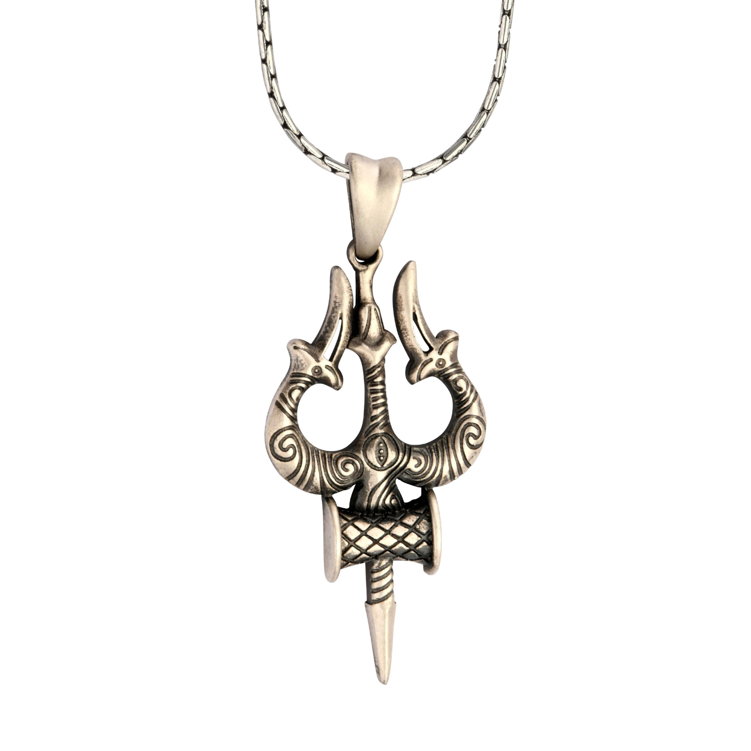 Trishul Damru 92.5 Silver Pendant for Men & Women