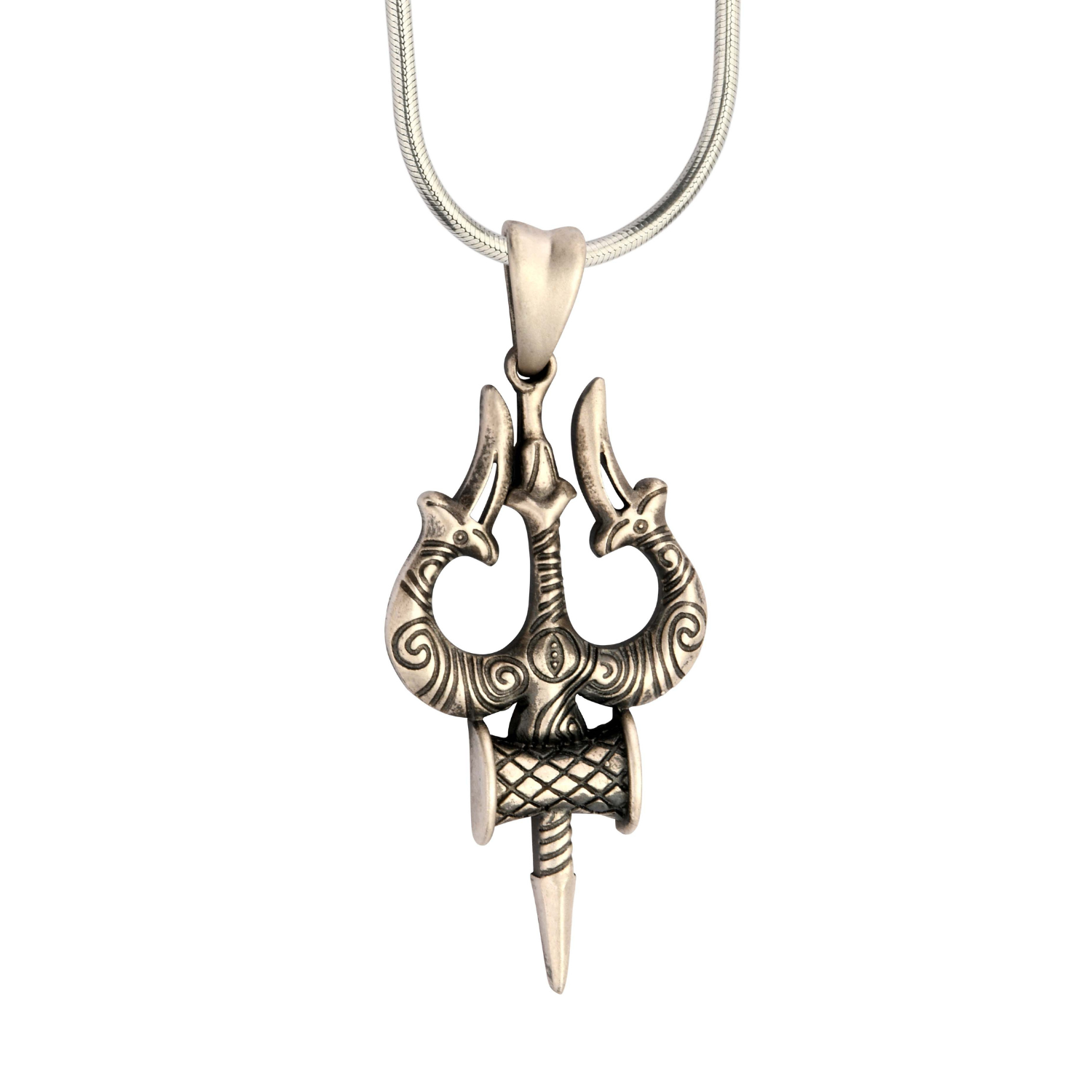 Trishul Damru 92.5 Silver Pendant for Men & Women