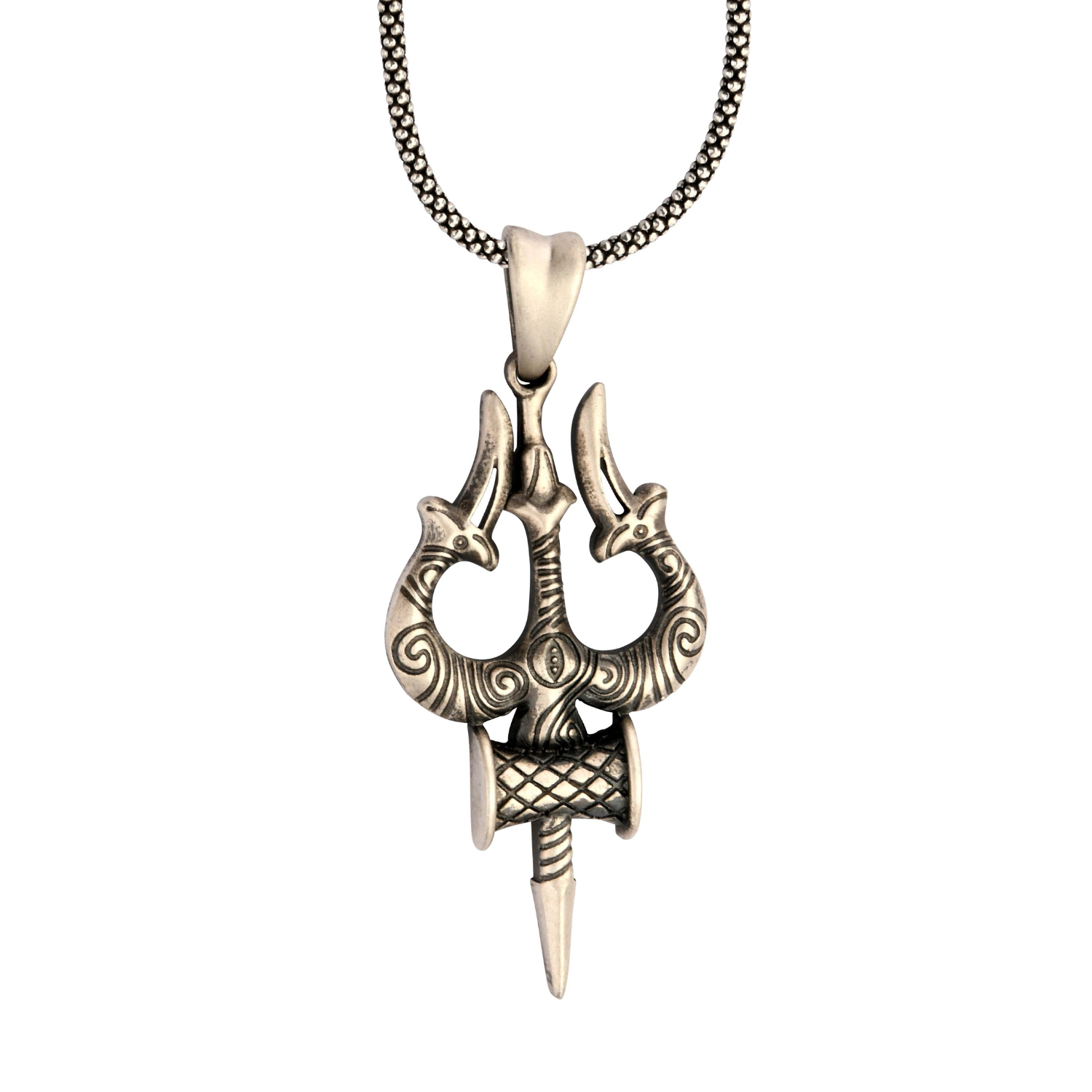 Trishul Damru 92.5 Silver Pendant for Men & Women