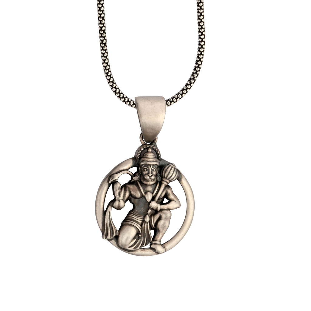 Circular Hanuman 92.5 Silver Pendant | Unisex Spiritual Necklace