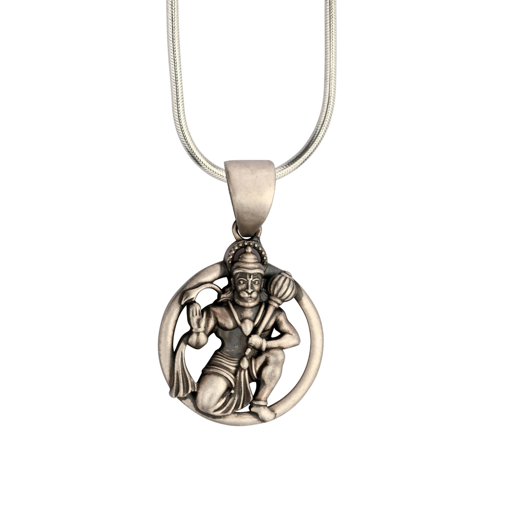 Circular Hanuman 92.5 Silver Pendant | Unisex Spiritual Necklace