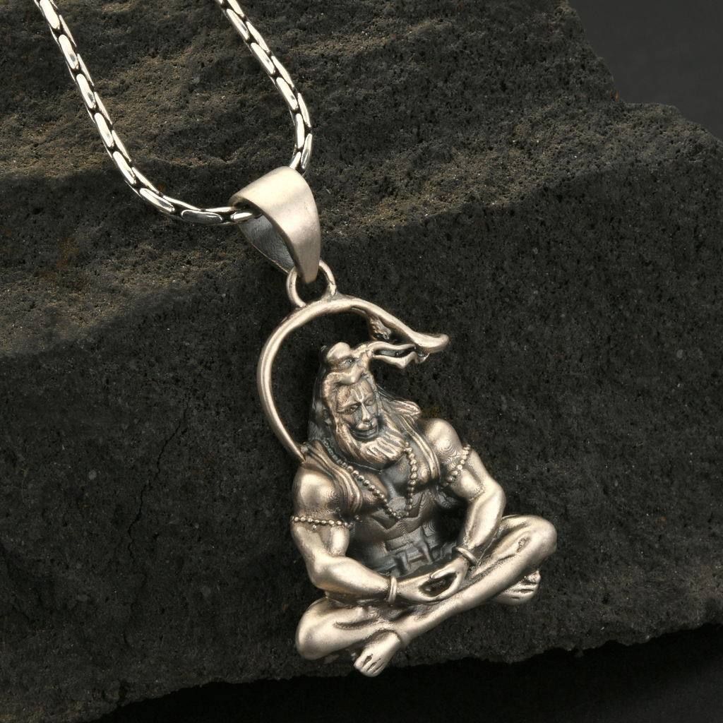 Meditating Hanuman 92.5 Silver Pendant | Spiritual Unisex Necklace