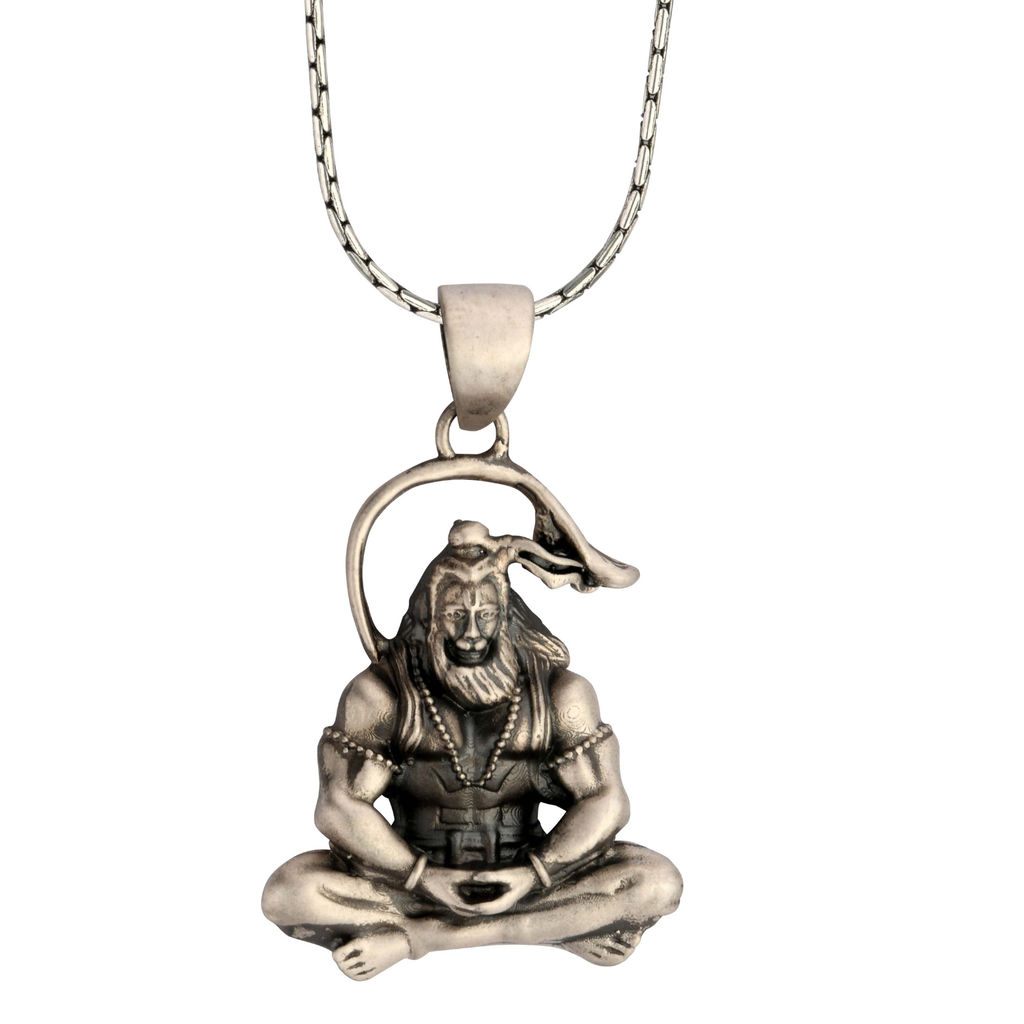 Meditating Hanuman 92.5 Silver Pendant | Spiritual Unisex Necklace
