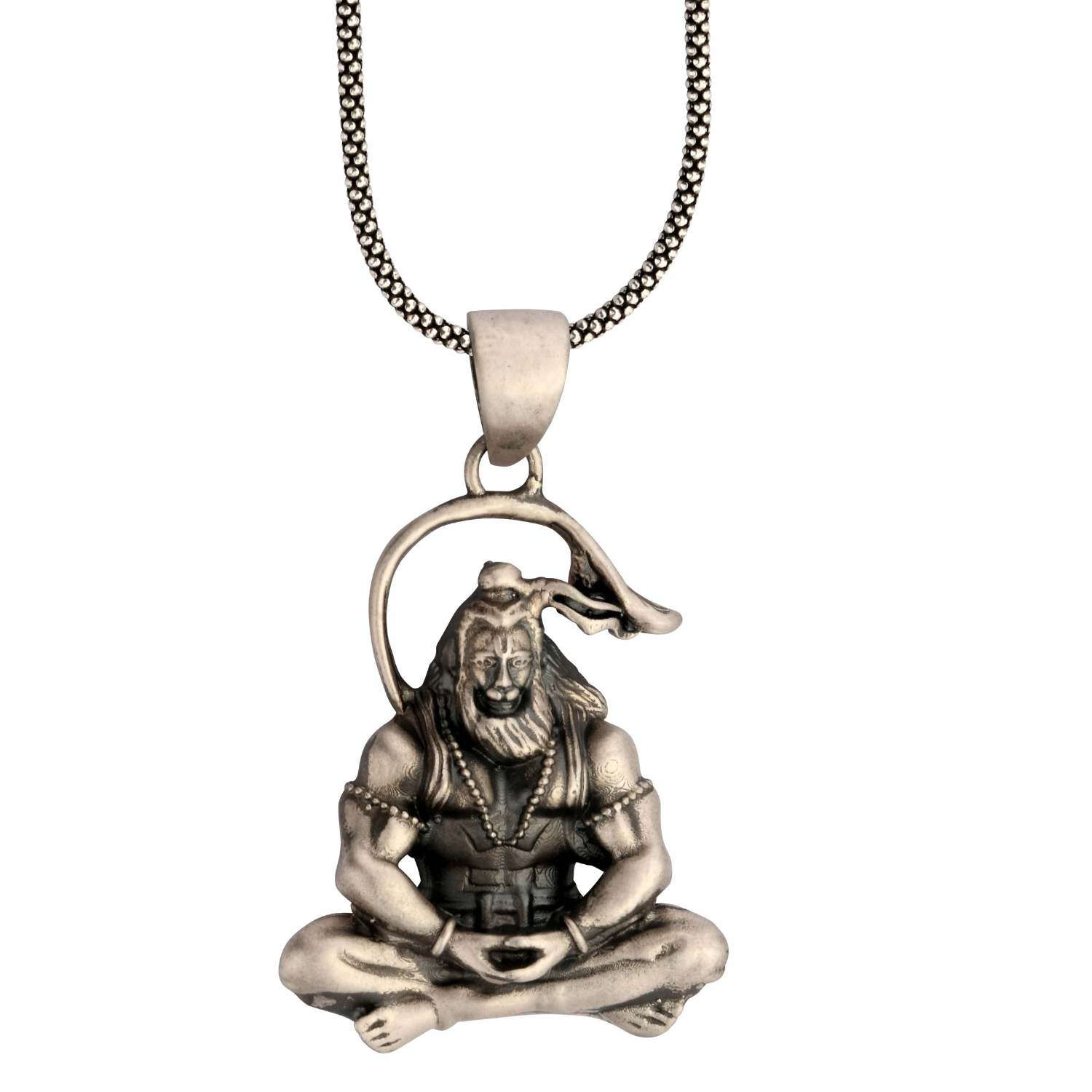 Meditating Hanuman 92.5 Silver Pendant | Spiritual Unisex Necklace