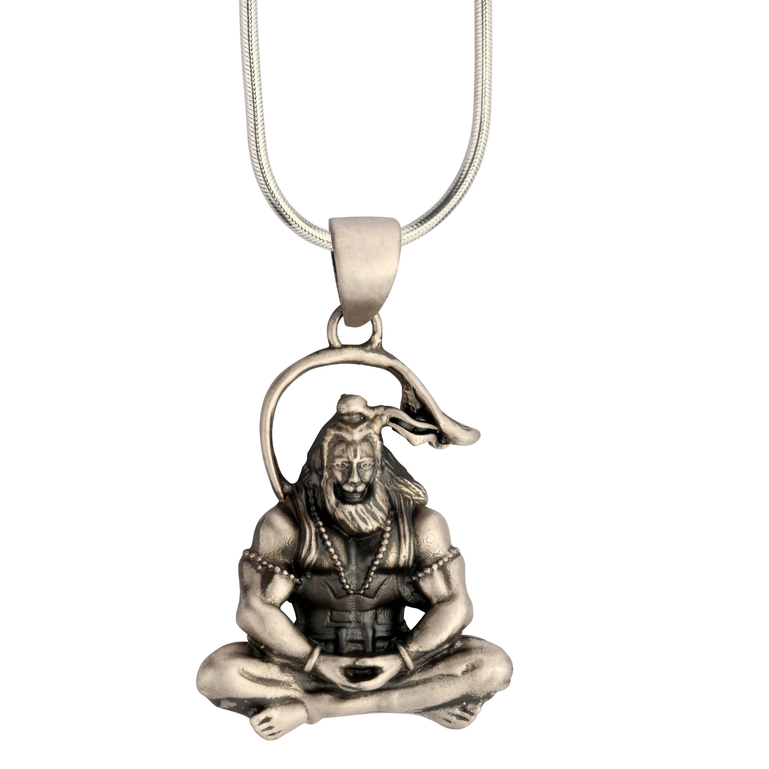 Meditating Hanuman 92.5 Silver Pendant | Spiritual Unisex Necklace