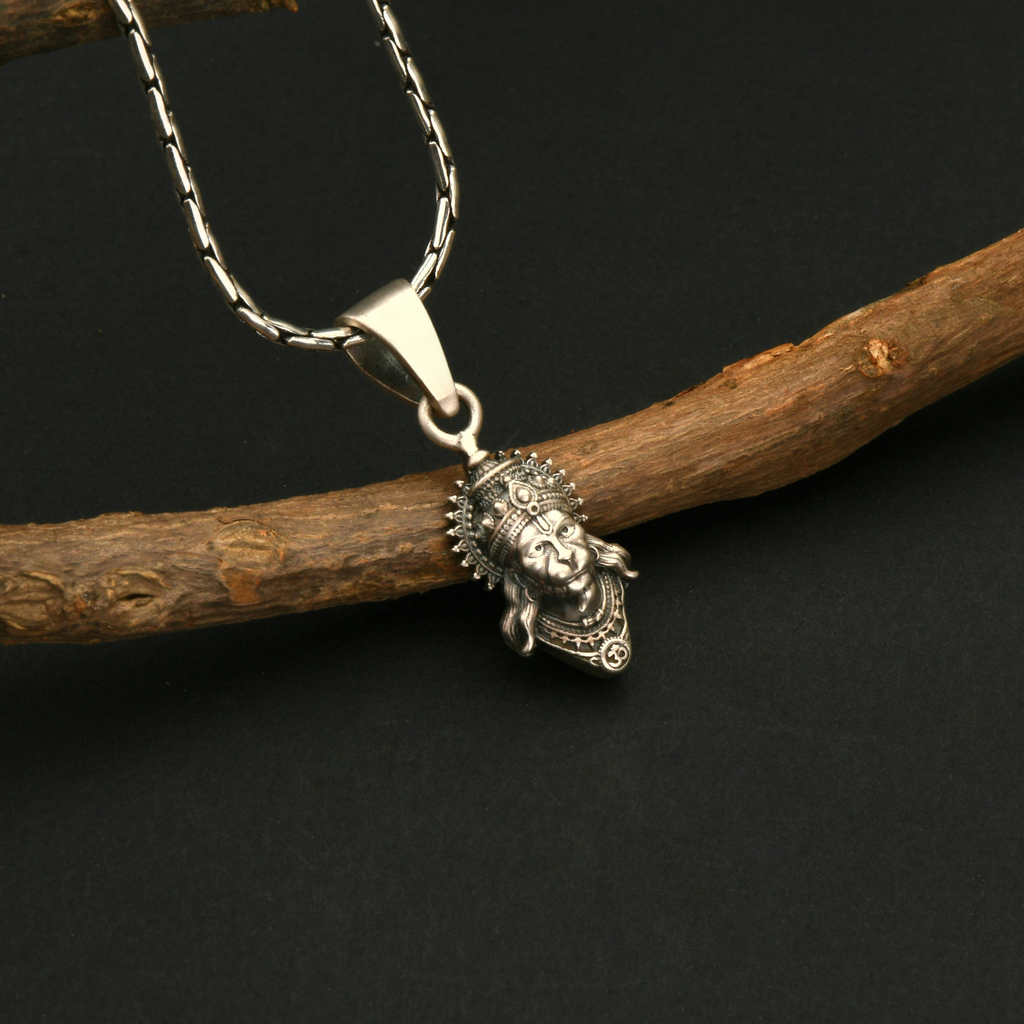 Mini Hanuman Face 92.5 Silver Pendant | Unisex Spiritual Necklace