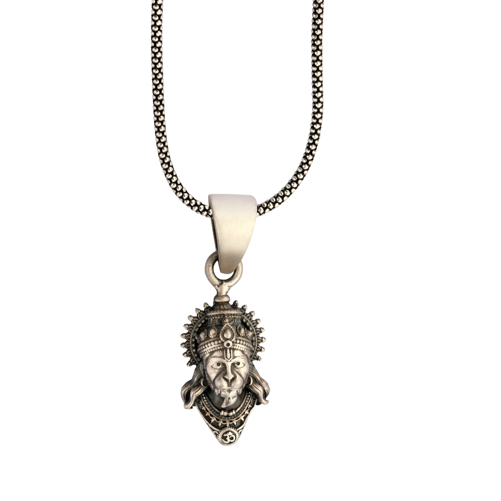Mini Hanuman Face 92.5 Silver Pendant | Unisex Spiritual Necklace