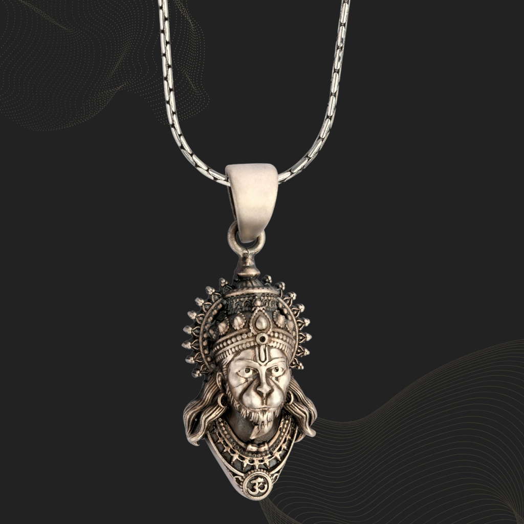Royal Hanuman Face 92.5 Silver Pendant | Unisex Spiritual Necklace