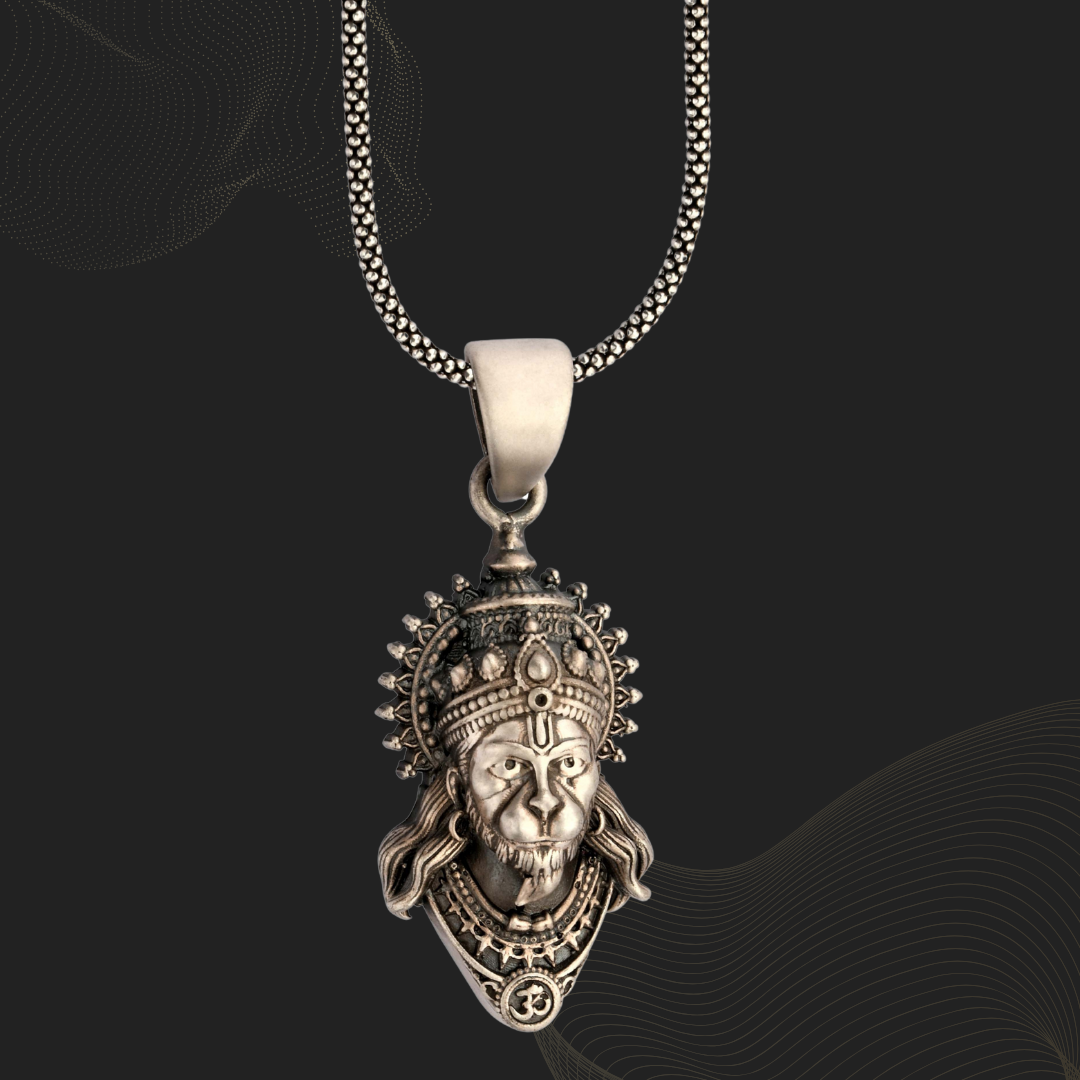 Royal Hanuman Face 92.5 Silver Pendant | Unisex Spiritual Necklace