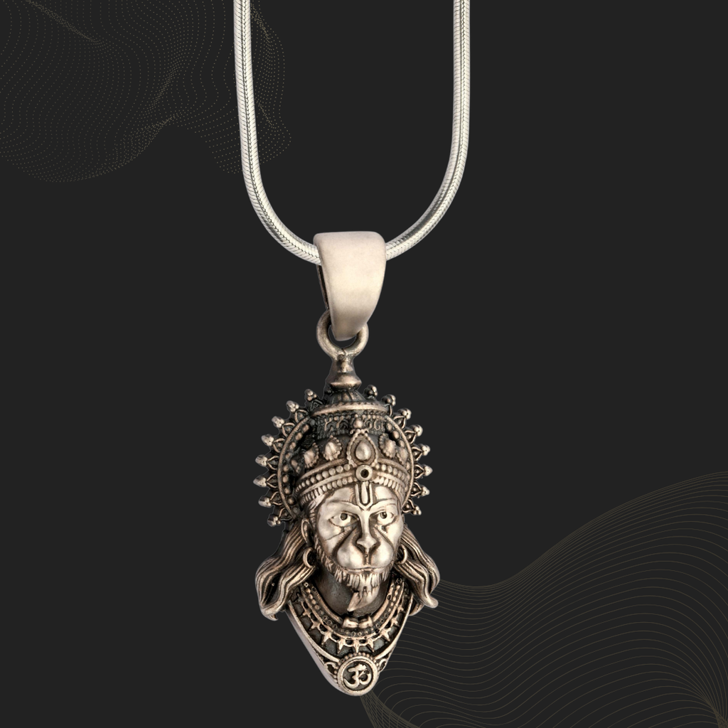 Royal Hanuman Face 92.5 Silver Pendant | Unisex Spiritual Necklace